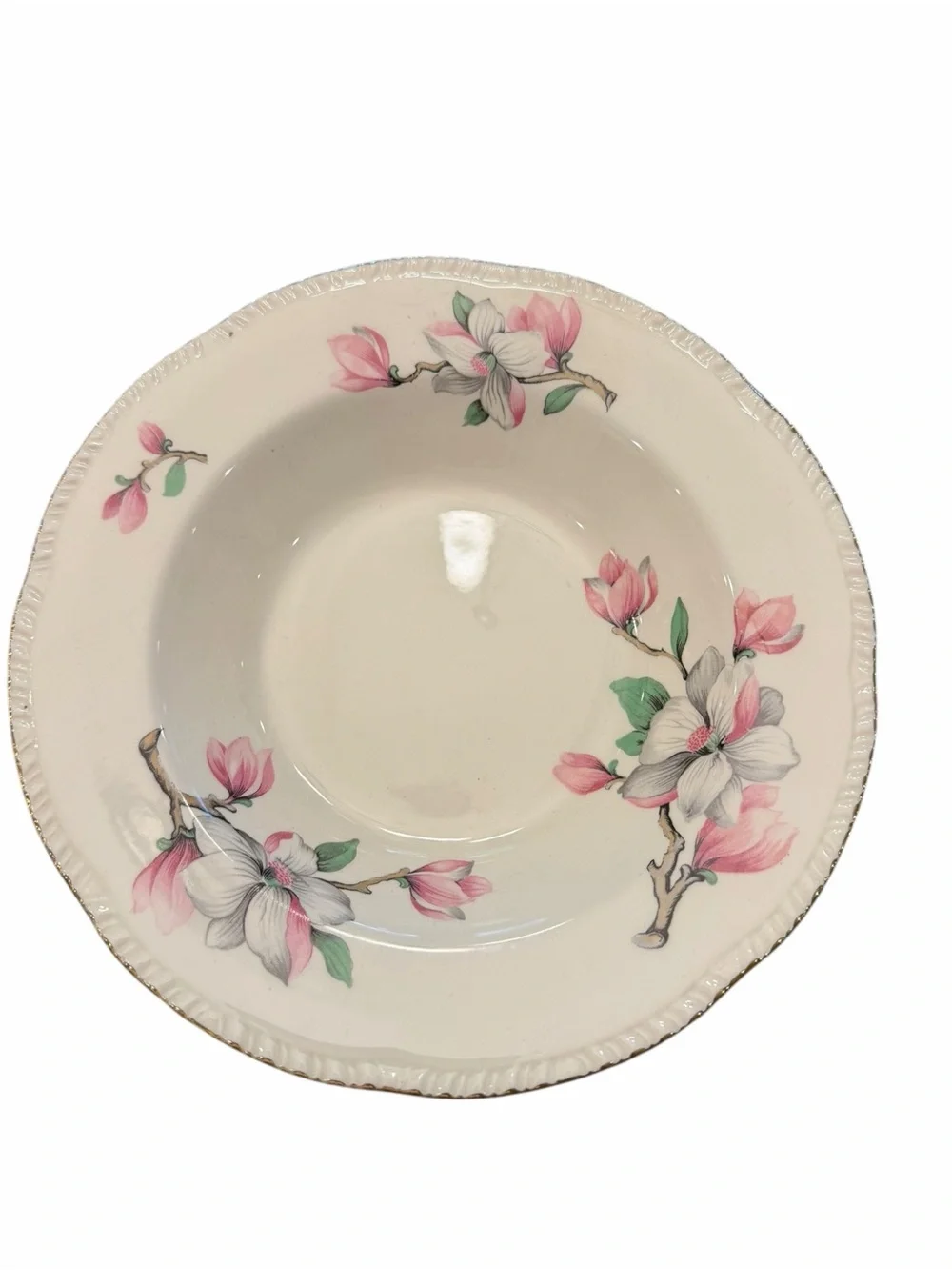 Homer Laughlin Pink Dogwood Blossom Soup Cereal Bowls Gold Rim Edge Set Of 6 VTG